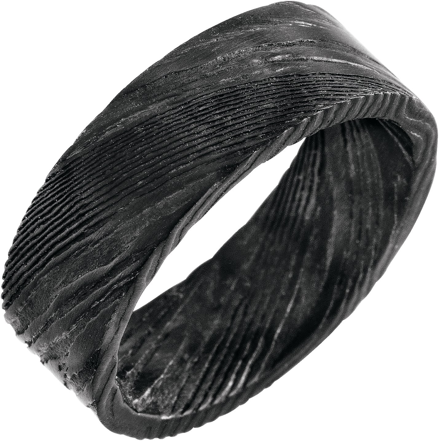 Damascus Steel 8 mm Flat Black Patterned Band Size 10 Ref 16363432