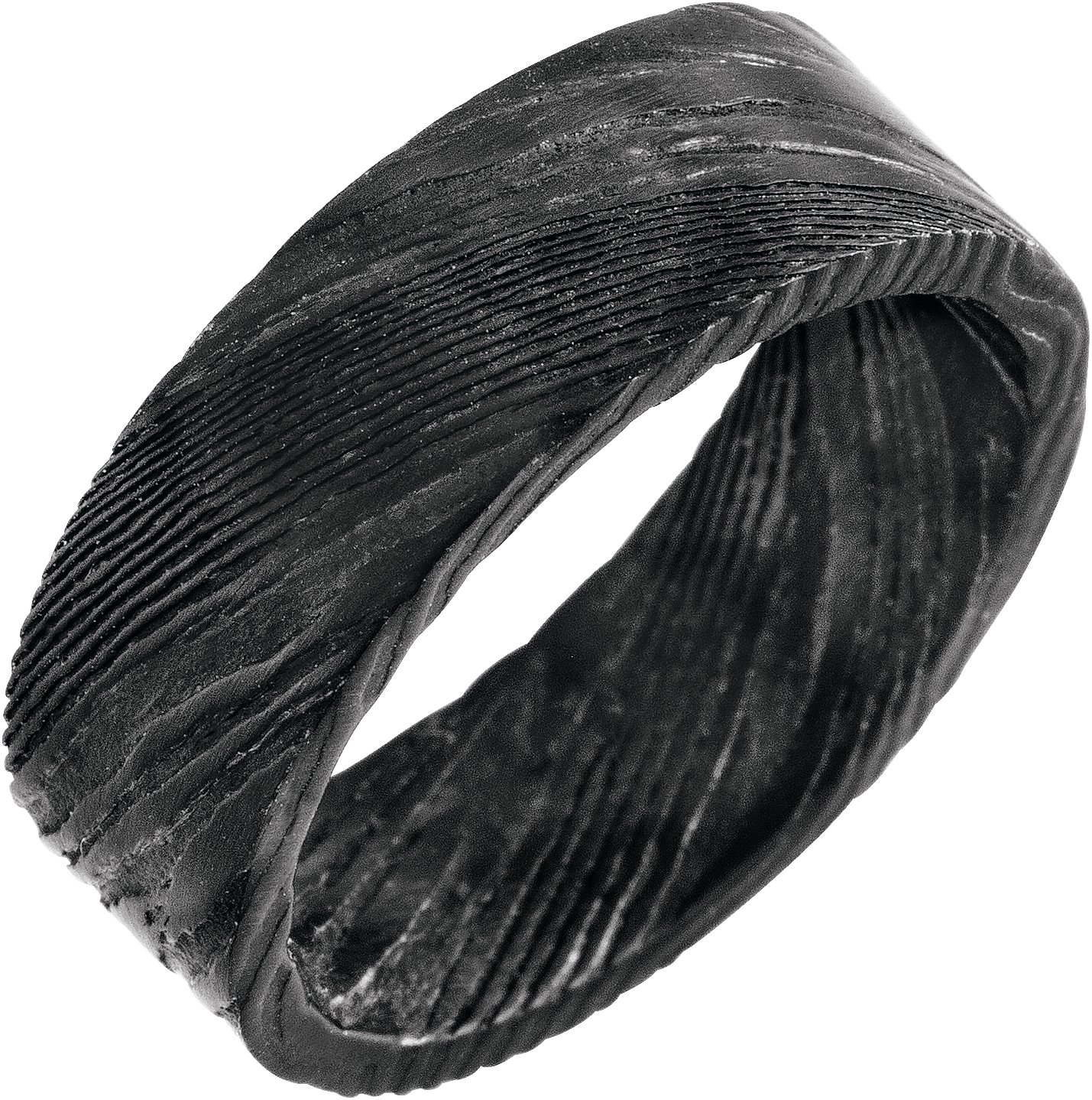 Damascus Steel 8 mm Flat Black  Patterned Band Size 10.5