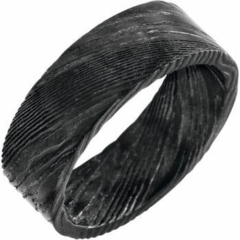 Damascus Steel 8 mm Flat Black Patterned Band Size 8.5 Ref 16363429