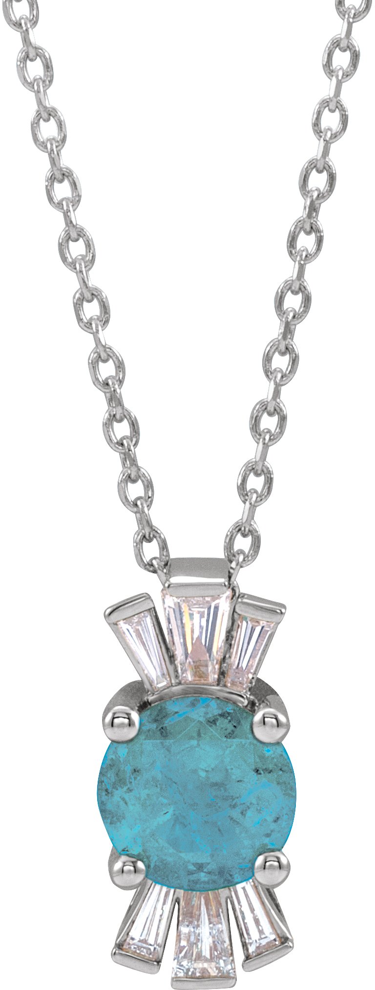 14K White Natural Aquamarine & 1/6 CTW Natural Diamond 16-18" Necklace
