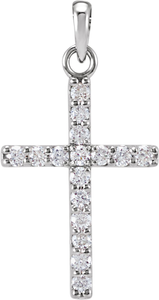 14K White 1/8 CTW Natural Diamond Cross Pendant