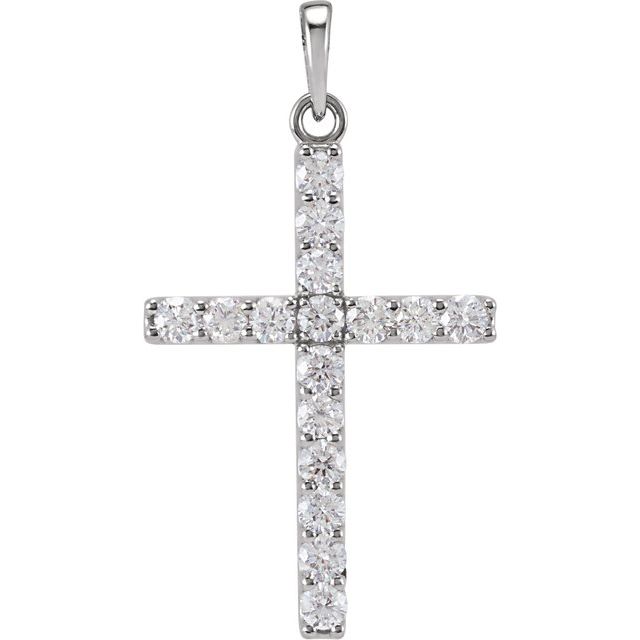 14K White 3/4 CTW Diamond Cross Pendant