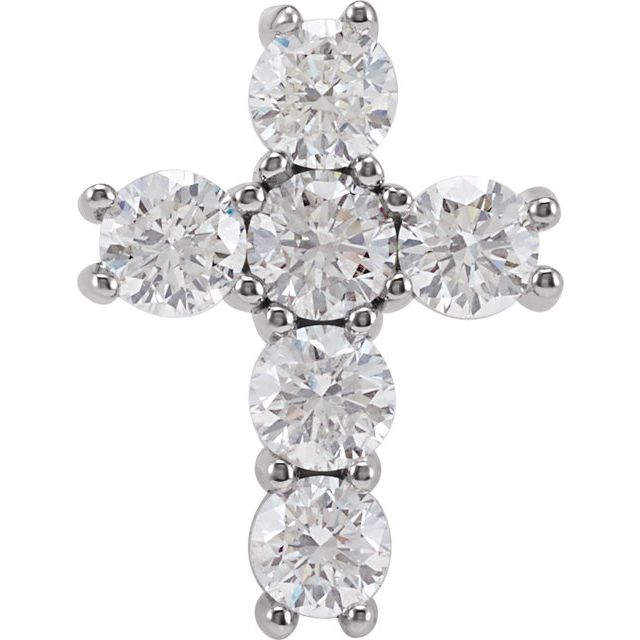14K White 1 3/8 CTW Diamond Cross Pendant