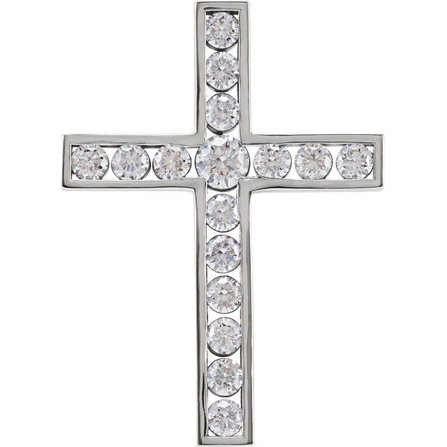14K White 1 CTW Natural Diamond Cross Pendant