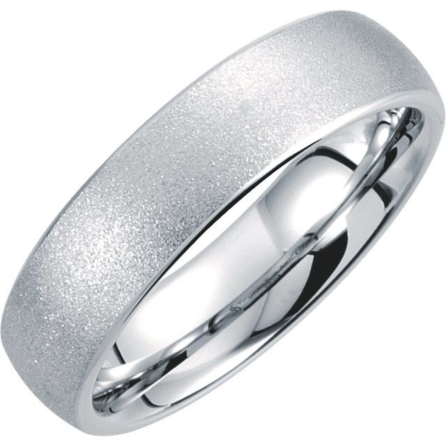 White Tungsten 6 mm Rounded Edge Domed Sandblasted Band Size 10