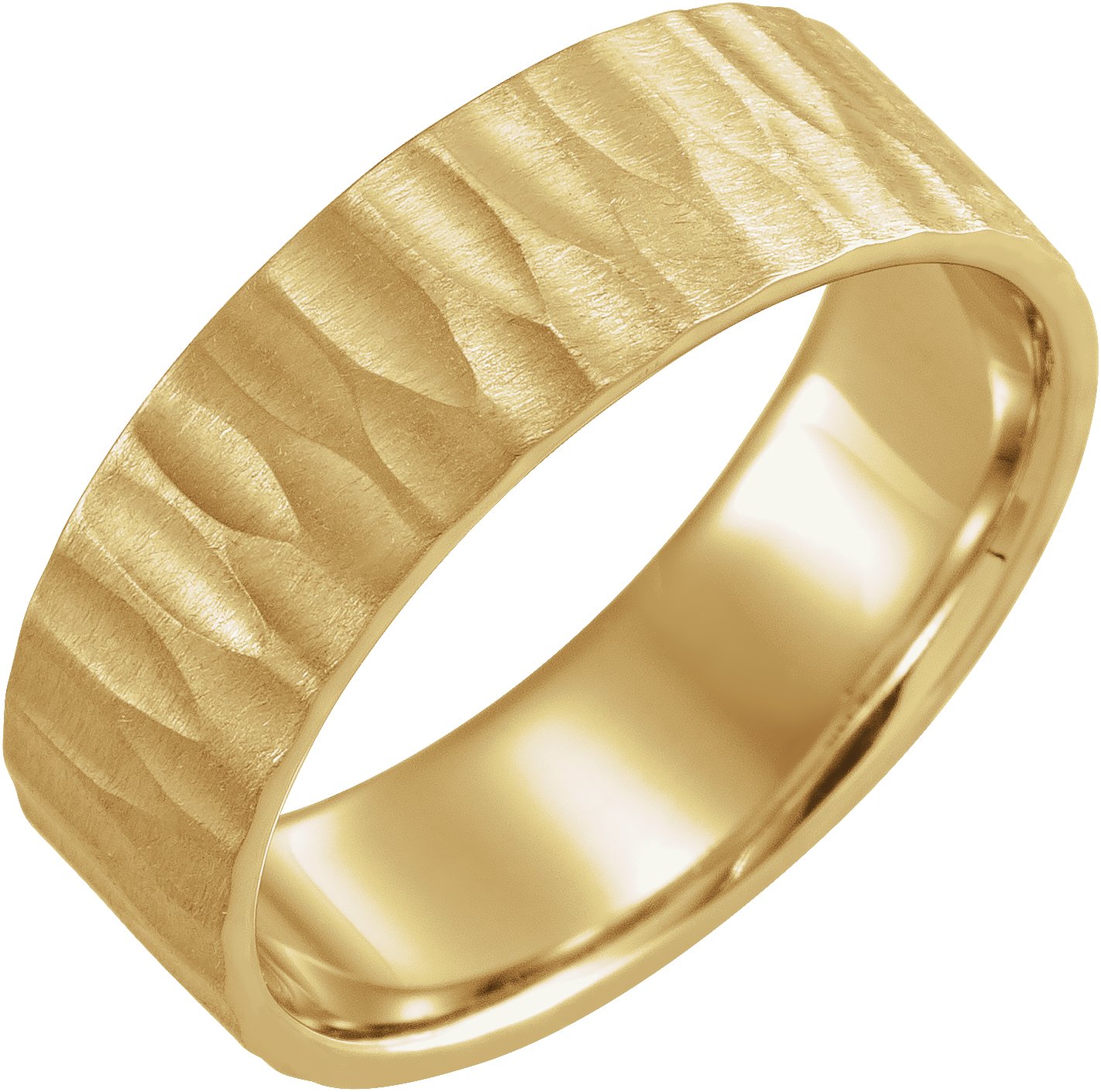 14K Yellow 7 mm Flat Edge Band with Hammer Finish Size 10 Ref 16076860