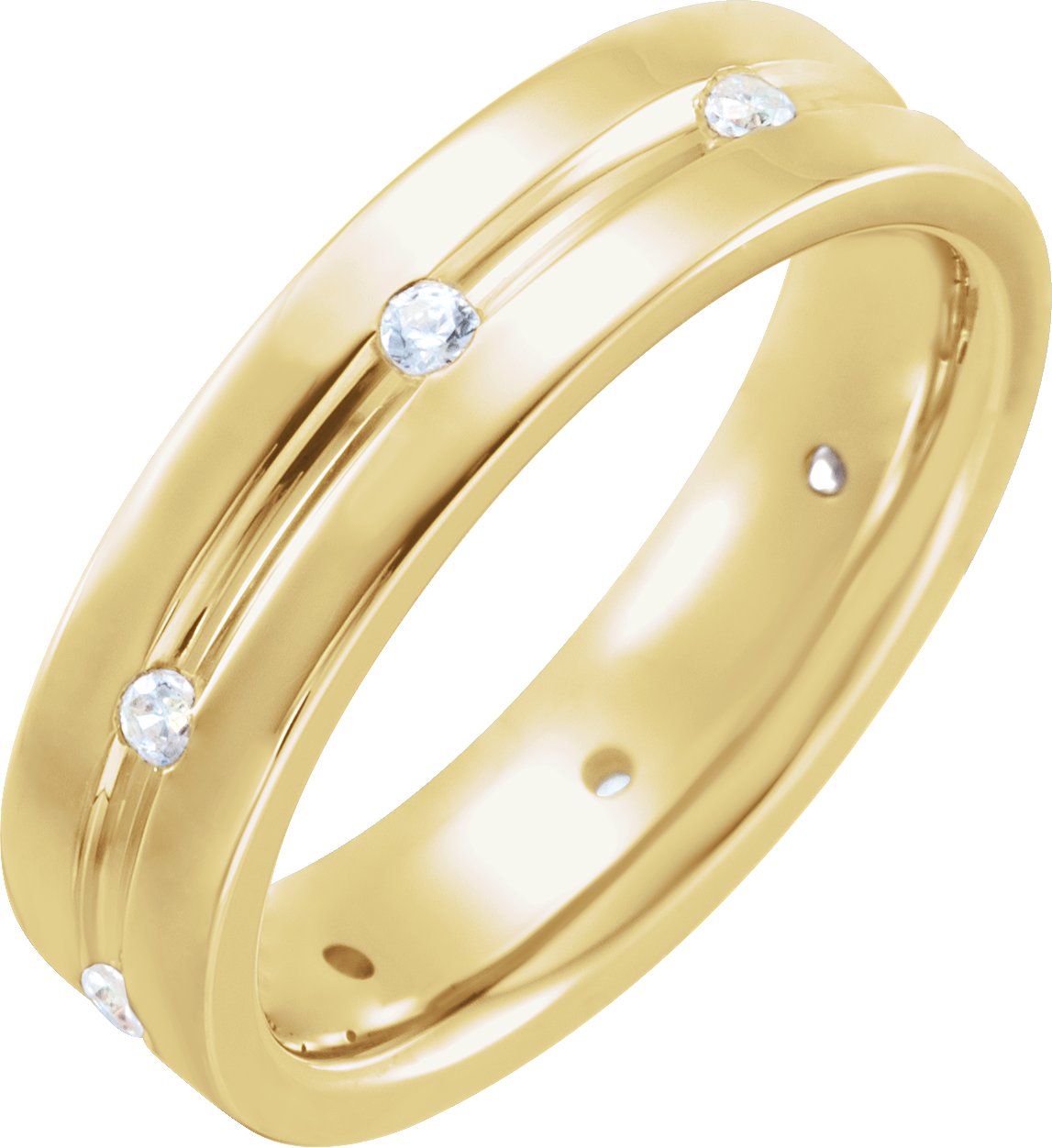 14K Yellow .17 CTW Diamond Grooved Band Size 8.5 Ref 16541980