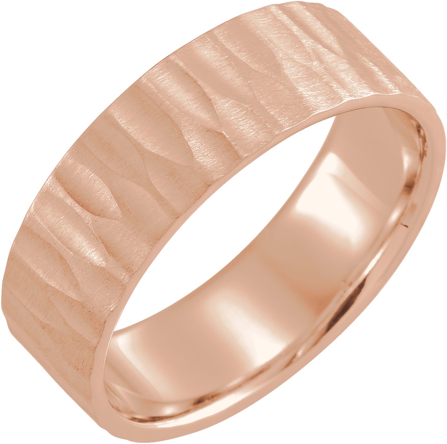 14K Rose 7 mm Flat Edge Band with Hammer Finish Size 10 Ref 16076871