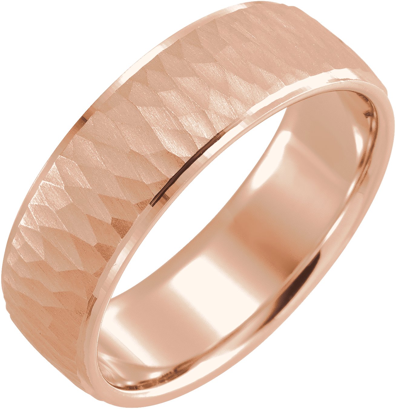 14K Rose 7 mm Beveled Edge Band with Hammer Finish Size 11 Ref 16076392