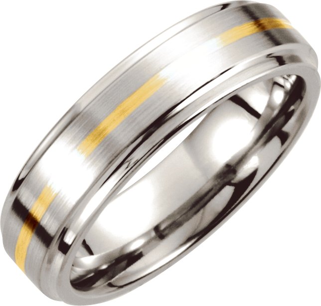 Cobalt & 14K Yellow Inlay 6 mm Ridged Band Size 12.5