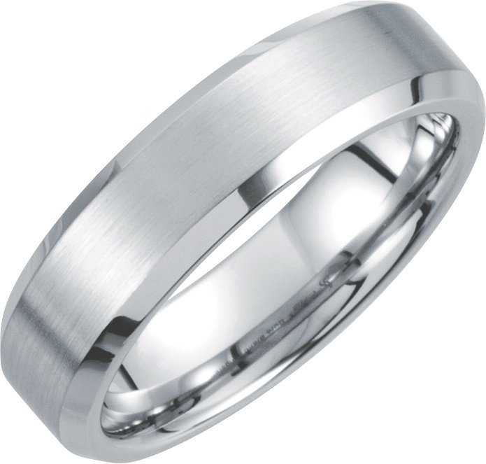 White Tungsten 6 mm Satin & Polished Beveled-Edge Band Size 10