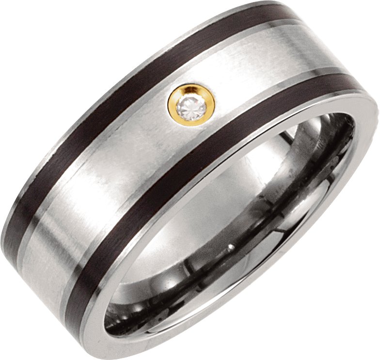 Titanium, Sterling Silver & 14K Yellow Gold-Plated .06 CTW Natural Diamond 9 mm Band Size 10.5