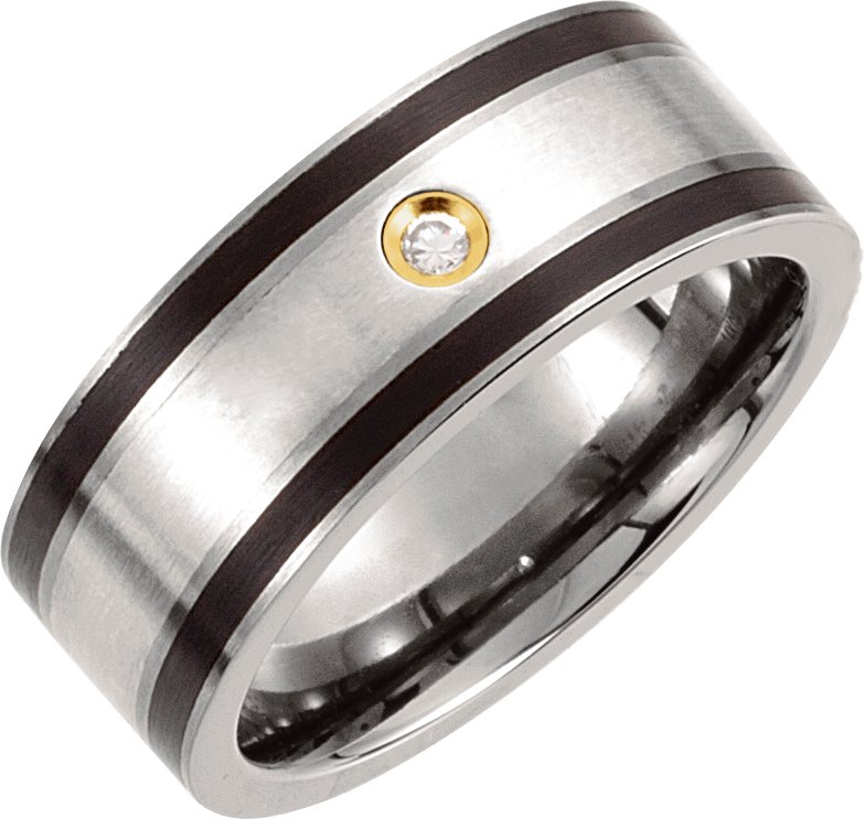 Titanium, Sterling Silver & 14K Yellow Gold-Plated .06 CTW Natural Diamond 9 mm Band Size 8