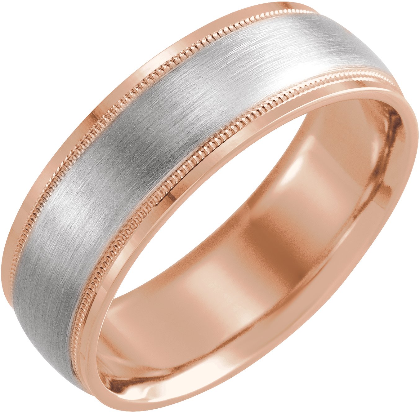 14K Rose/White 7 mm Flat Edge Band with Matte Finish Size 9.5