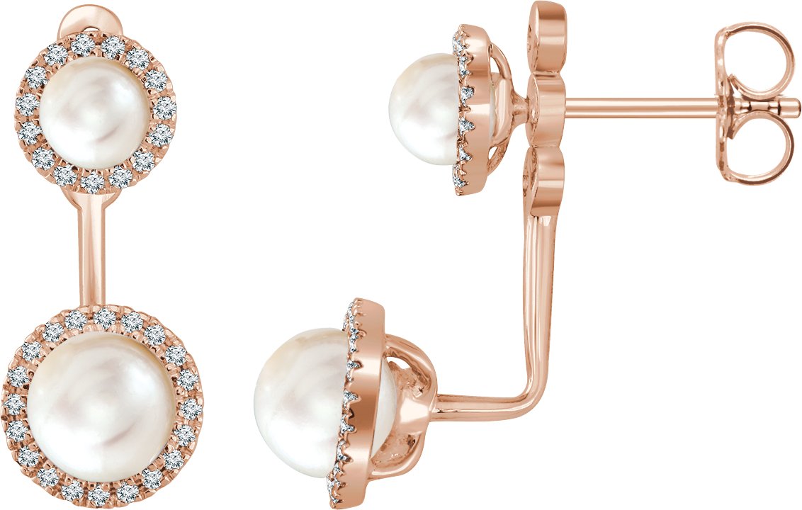14K Rose Freshwater Cultured Pearl and .20 CTW Diamond Halo Style Earrings Ref. 12784042