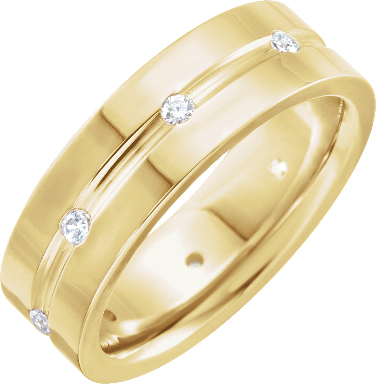 14K Yellow 1/6 CTW Natural Diamond Grooved Band Size 10