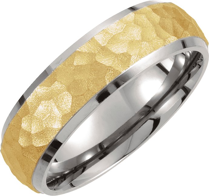 18K Yellow Gold-Plated & Titanium 7 mm Beveled-Edge Band with Hammered Finish Size 10<br>(Size 10)