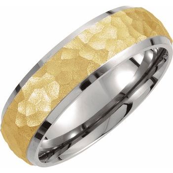 Titanium and Gold Immerse Plated 7 mm Hammered Finish Beveled Edge Band Size 11