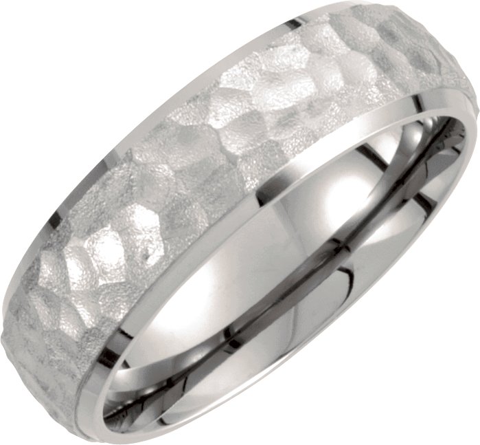 Titanium 7 mm Hammered Finish Beveled-Edge Band  Size 12