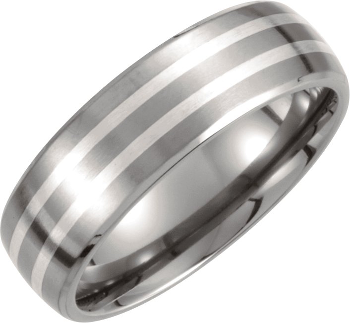 Titanium and Sterling Silver Inlay 7 mm Satin Finish Band Size 7 Ref 2914989