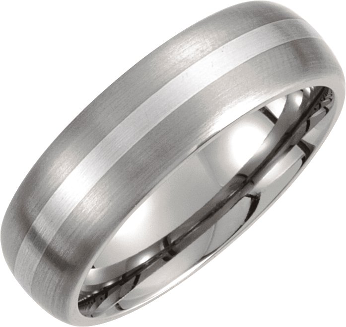 Titanium & Sterling Silver Inlay 7 mm Satin Finish Domed Band Size 9.5