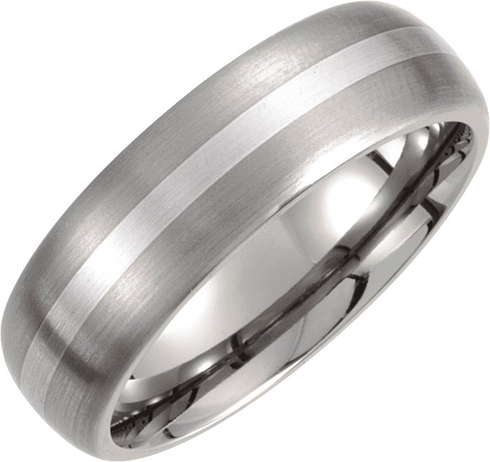 Titanium & Sterling Silver Inlay 7 mm Satin Finish Domed Band Size 8