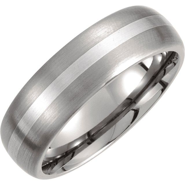 Titanium & Sterling Silver Inlay 7 mm Satin Finish Domed Band Size 10