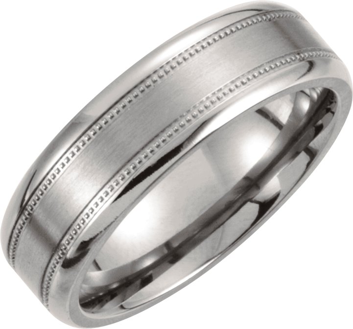 Titanium 7 mm Satin Finish Center & Polished Milgrain Band Size 12