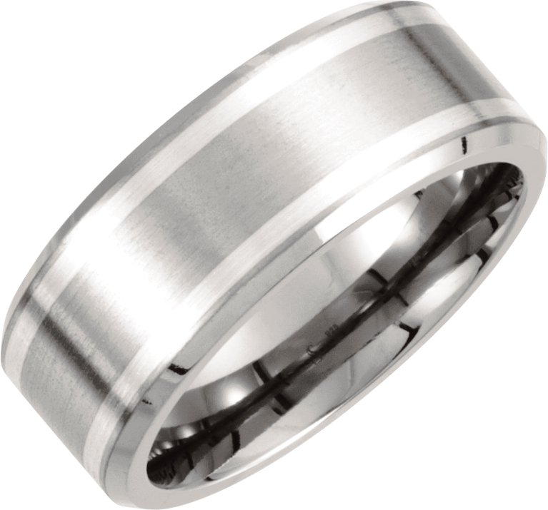 Titanium & Sterling Silver Inlay 9 mm Beveled-Edge Band Size 10.5