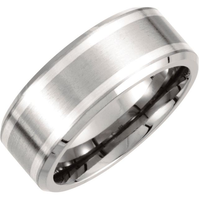 Titanium & Sterling Silver Inlay 9 mm Beveled-Edge Band Size 11