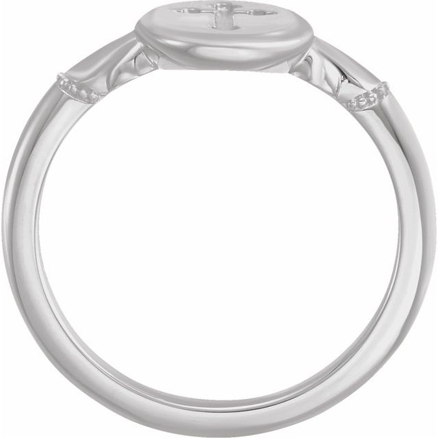 Sterling Silver 11.5x8.8 mm Oval Cross Signet Ring