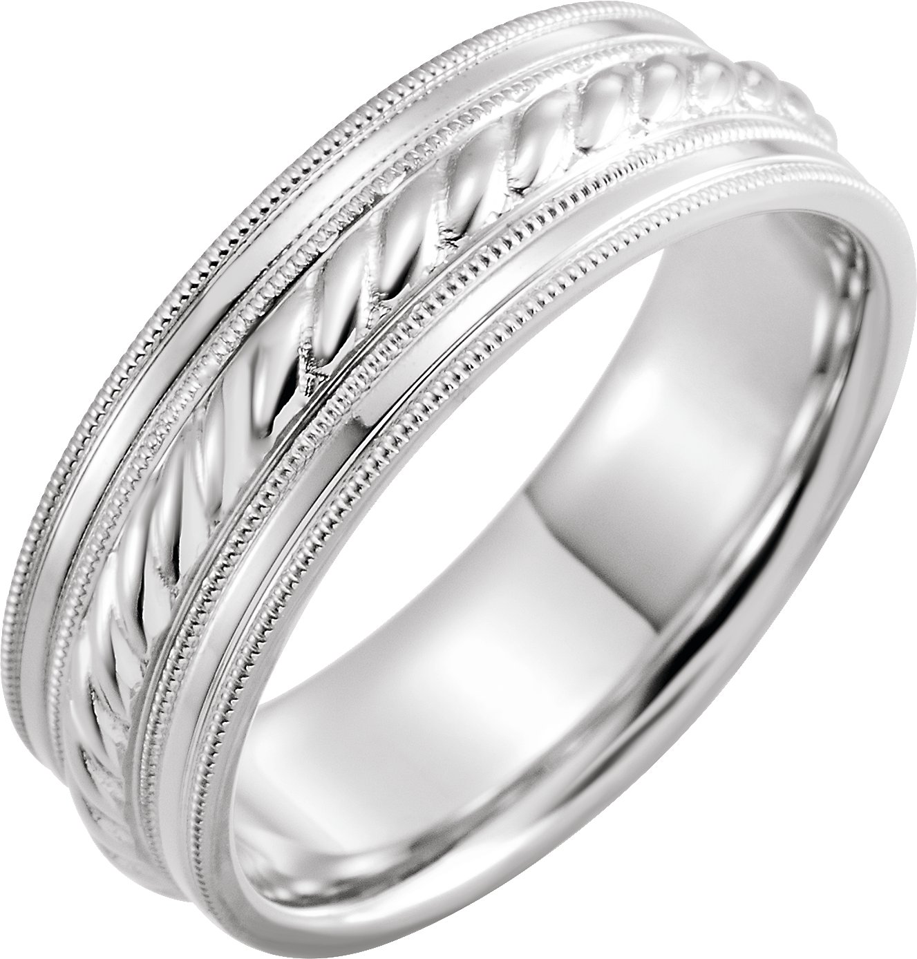 14K White 7 mm Rope Pattern Band with Milgrain Size 5.5 Ref 16526109