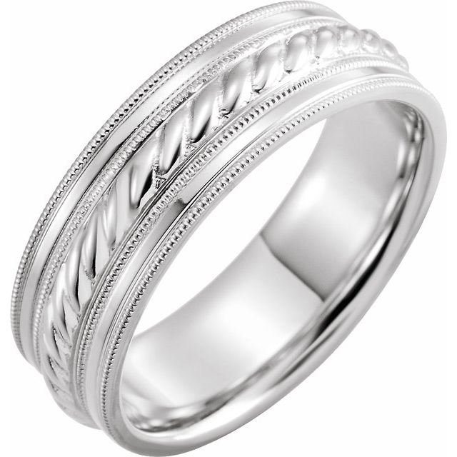 14K White 7 mm Rope Pattern Band with Milgrain Size 9.5