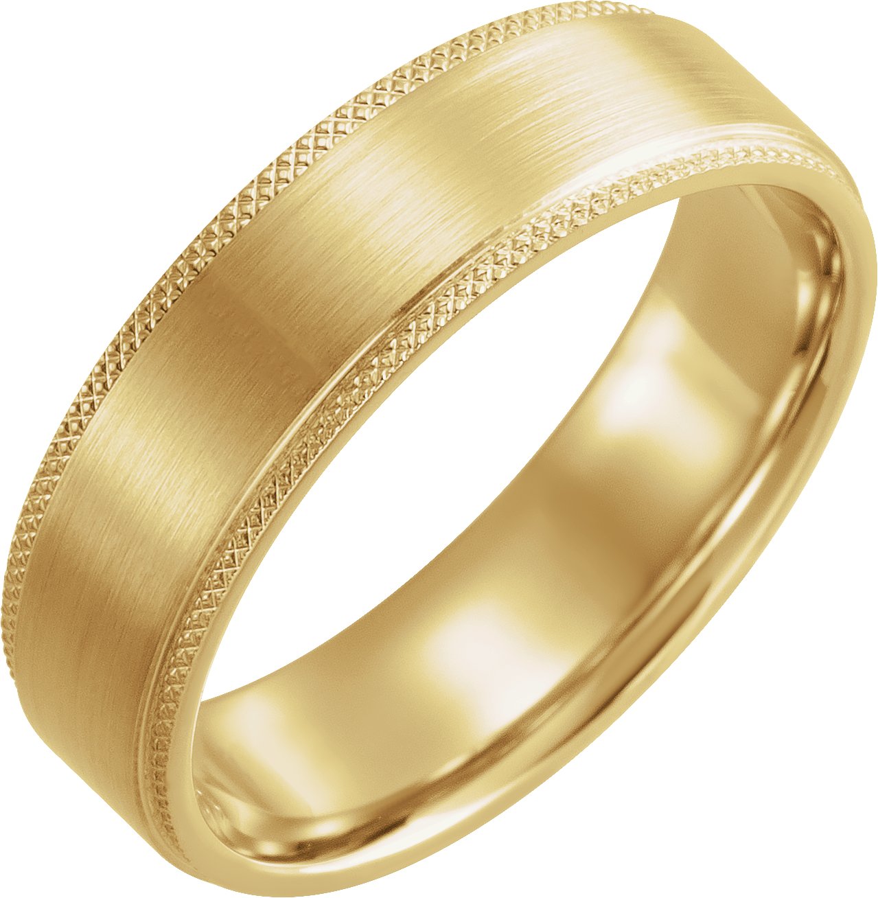 14K Yellow 6 mm Flat Knurled Edge Band with Satin Finish Size 12.5