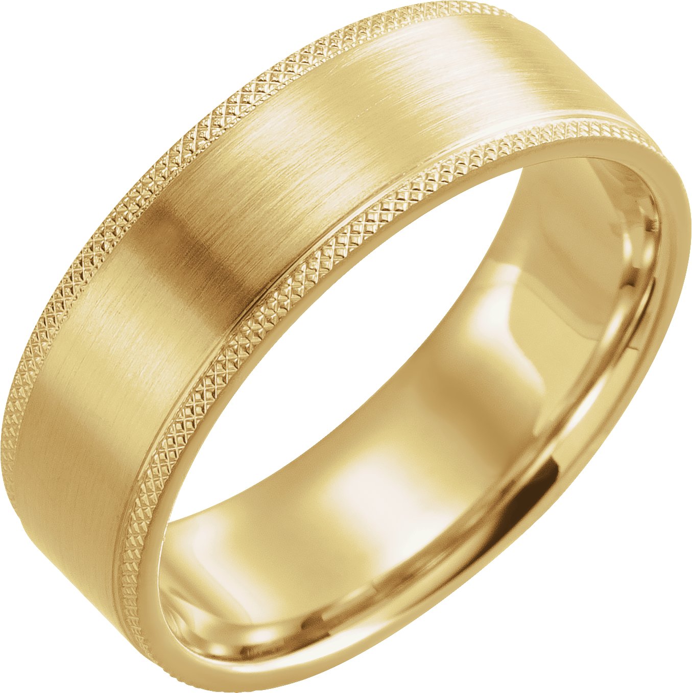 14K Yellow 7 mm Flat Knurled Edge Band with Satin Finish Size 11.5