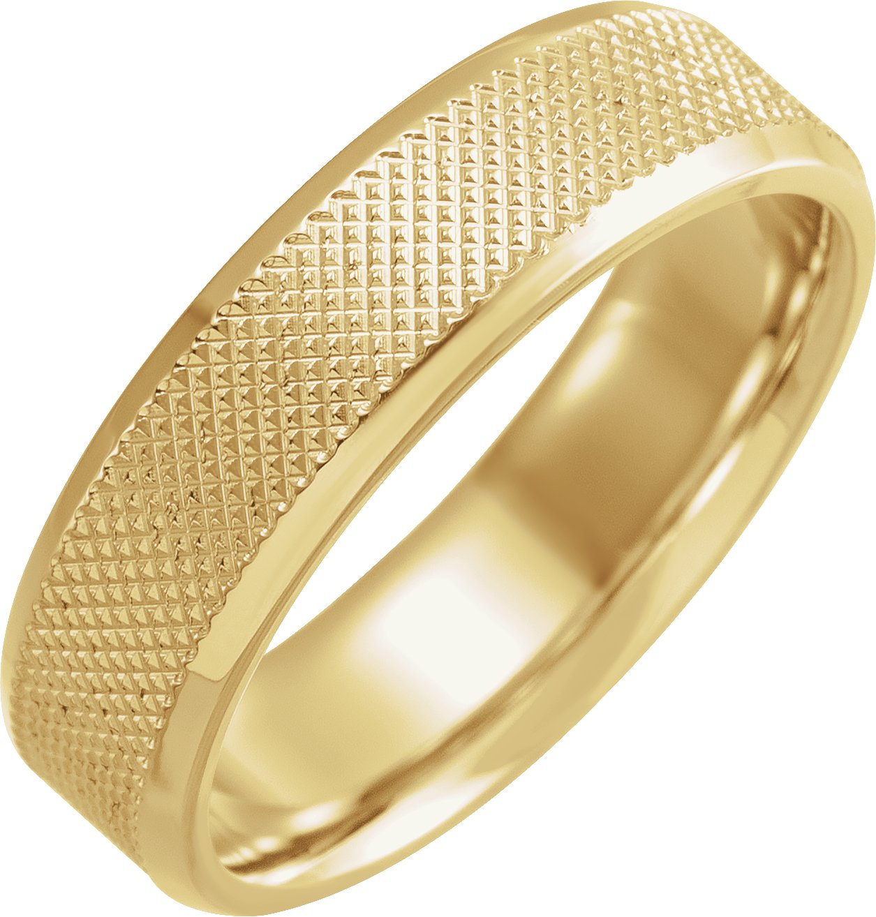 14K Yellow 6 mm  Knurled Beveled-Edge Band Size 9