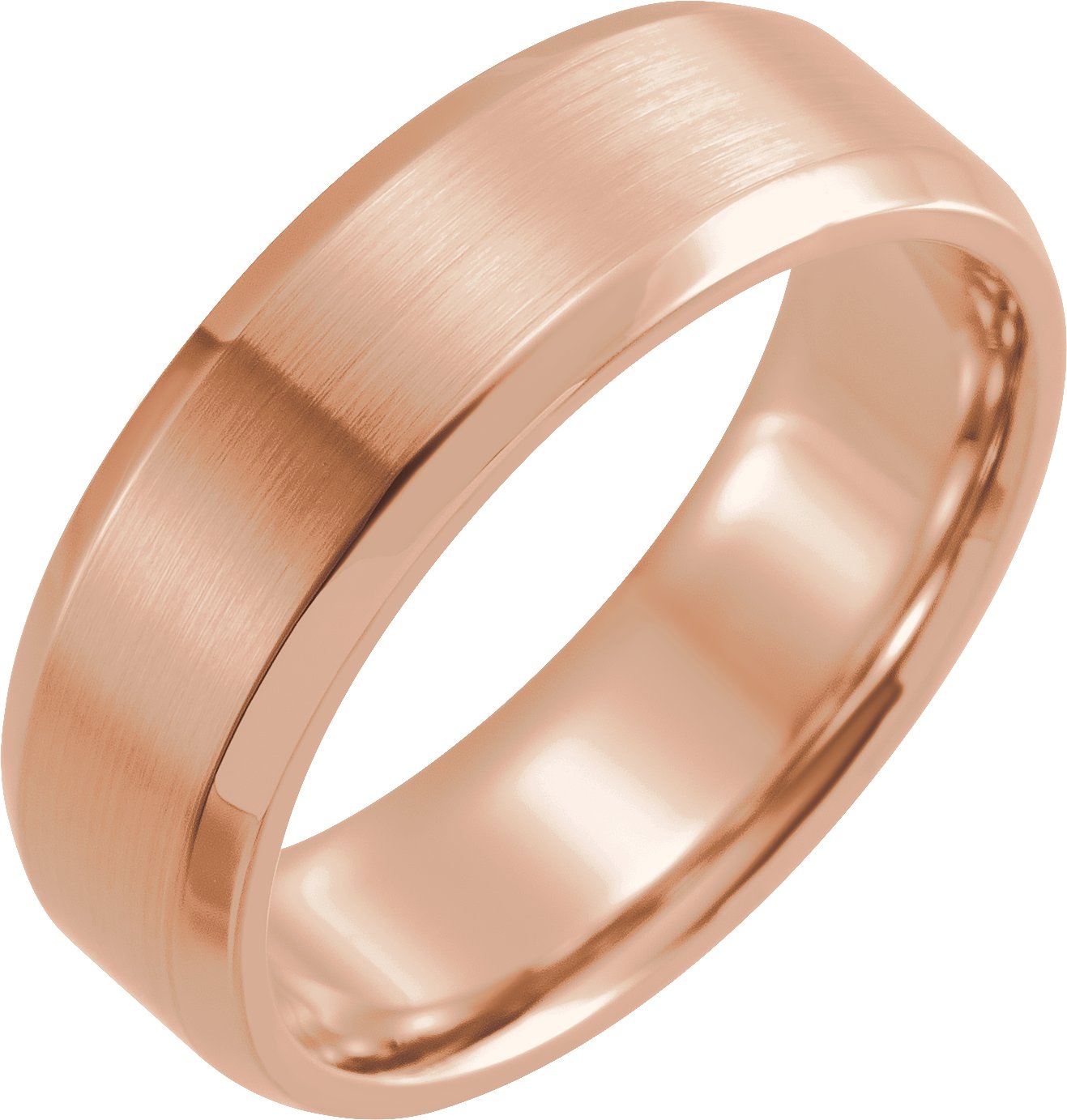 14K Rose 7 mm Beveled-Edge Band with Satin Finish Size 10