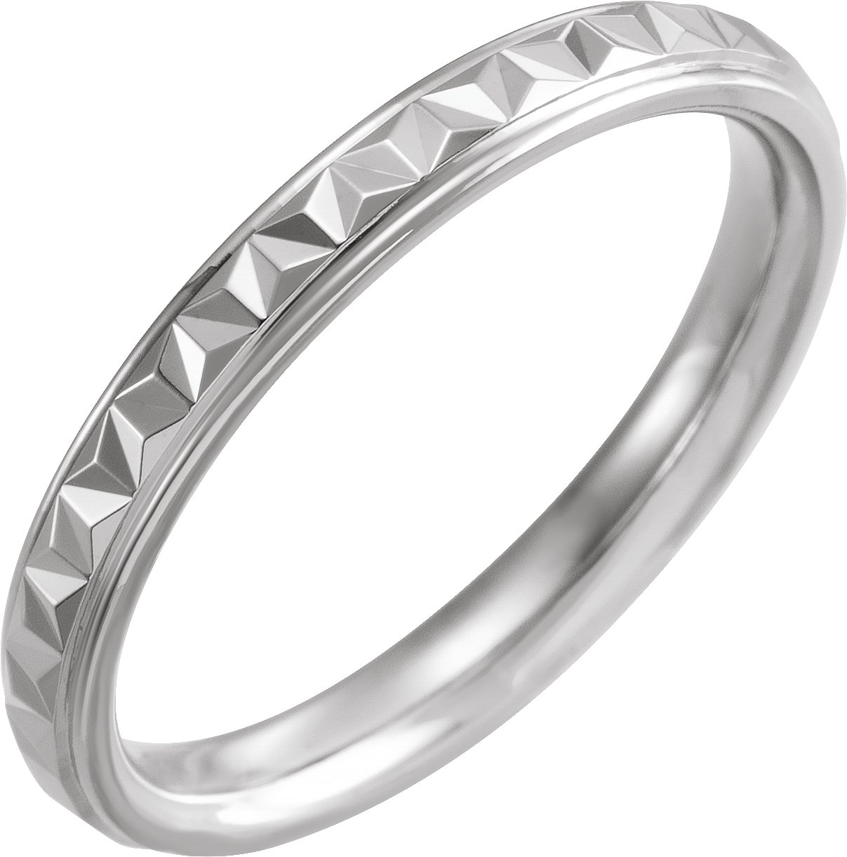 18K White 3 mm Geometric Band with Polished Finish Size 10.5