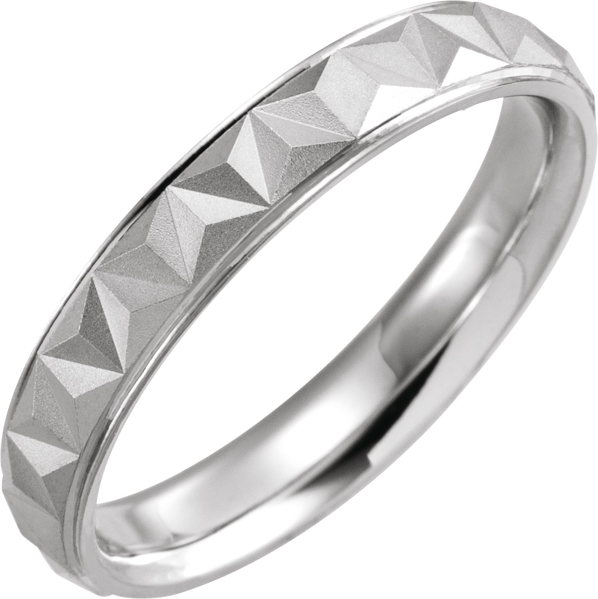 Sterling Silver 4 mm Geometric Band with Matte/Polished Finish Size 20