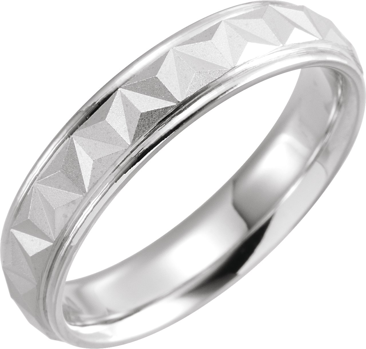 Platinum 5 mm Geometric Band with Matte/Polished Finish Size 9.5