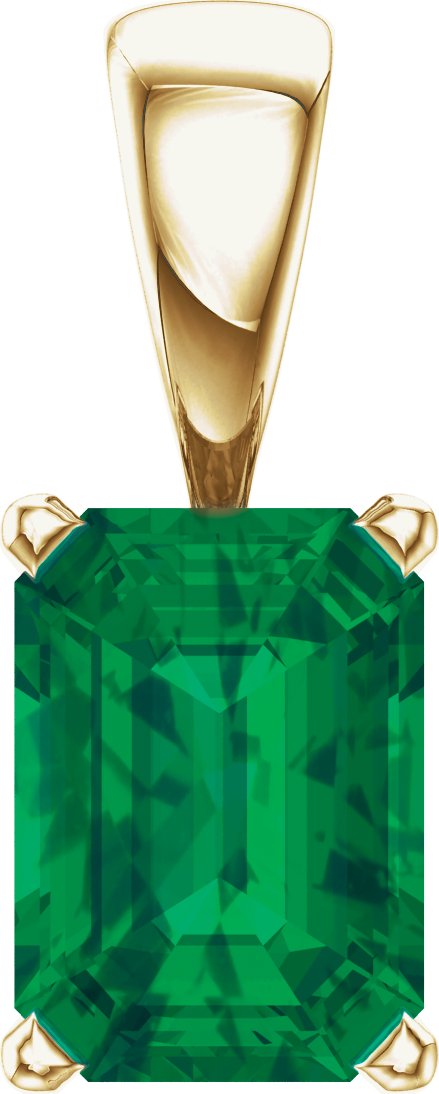 14K Yellow Lab-Grown Emerald Solitiare Pendant