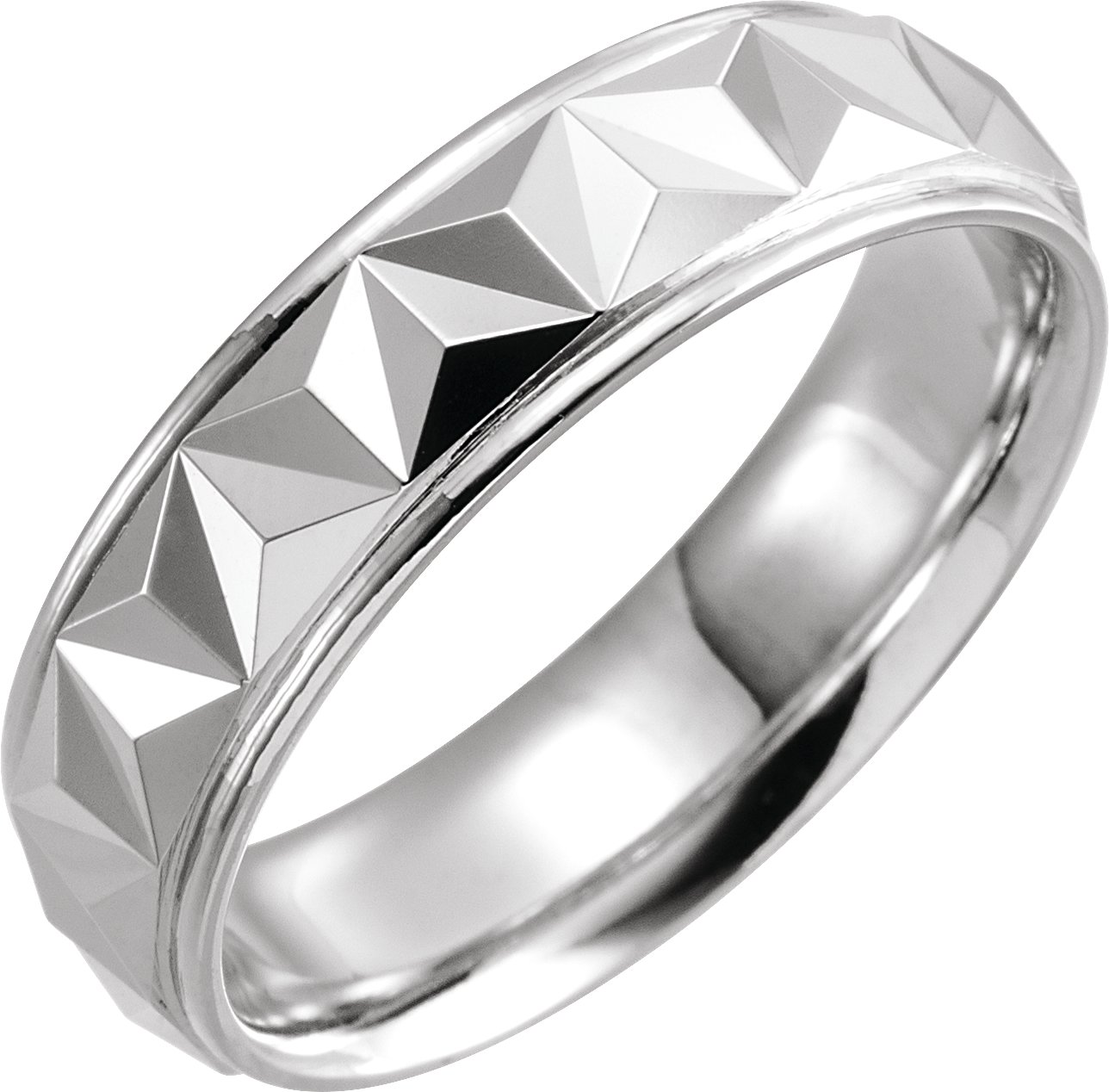 Platinum 6 mm Geometric Band with Polished Finish Size 7