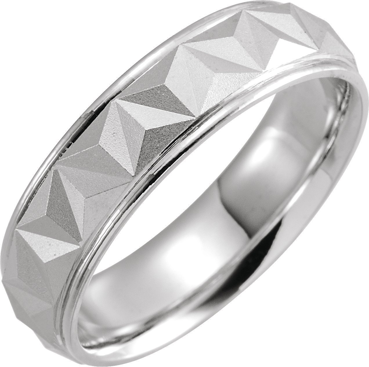 Platinum 6 mm Geometric Band with Matte/Polished Finish Size 12