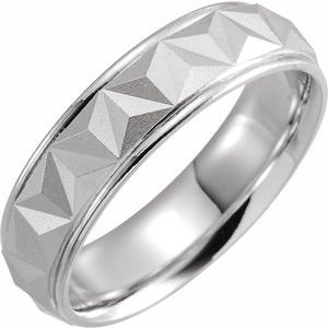 Sterling Silver 6 mm Geometric Band with Matte/Polished Finish Size 13