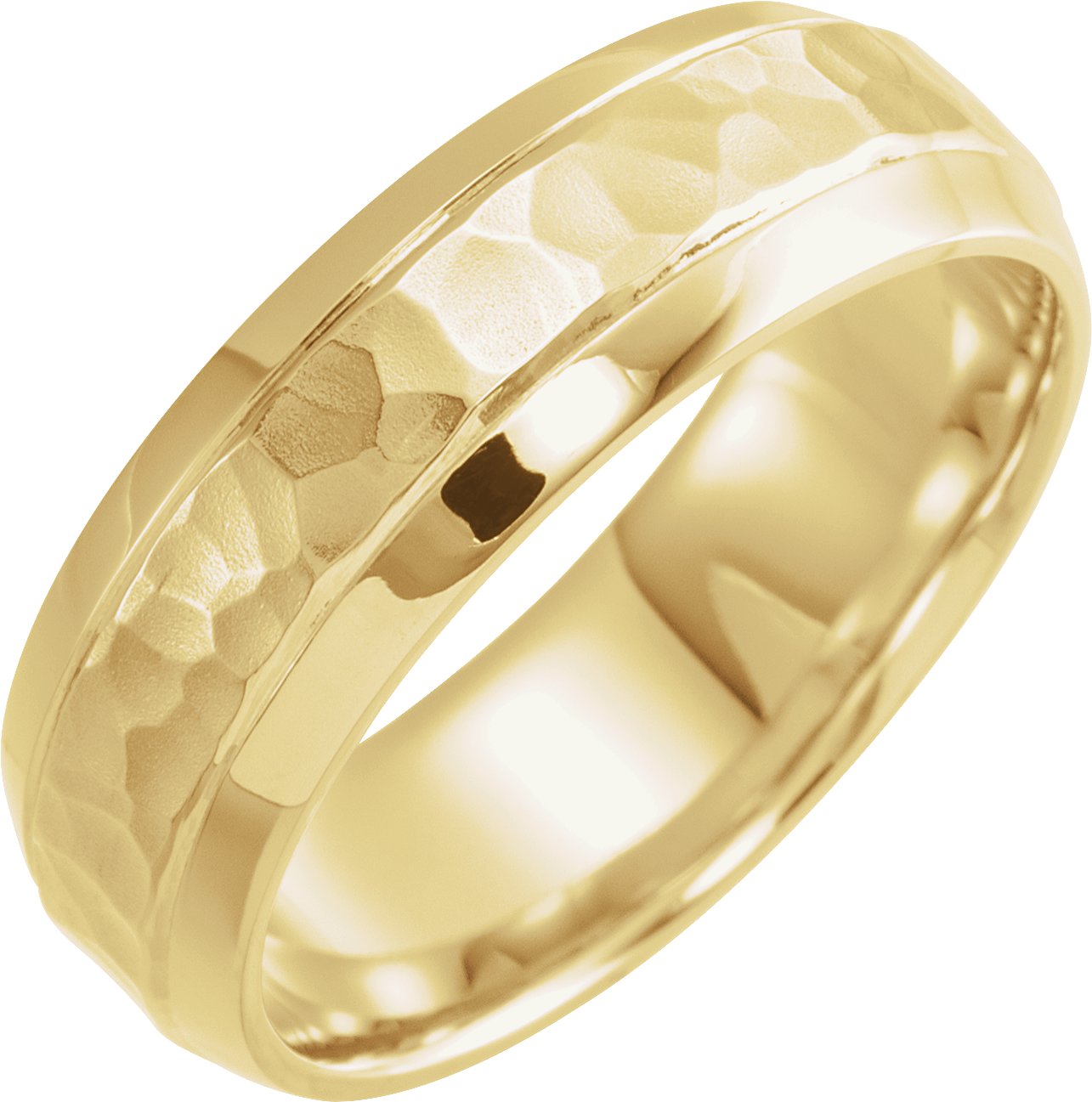 14K Yellow 7 mm Beveled-Edge Band with Hammered Texture Size 8