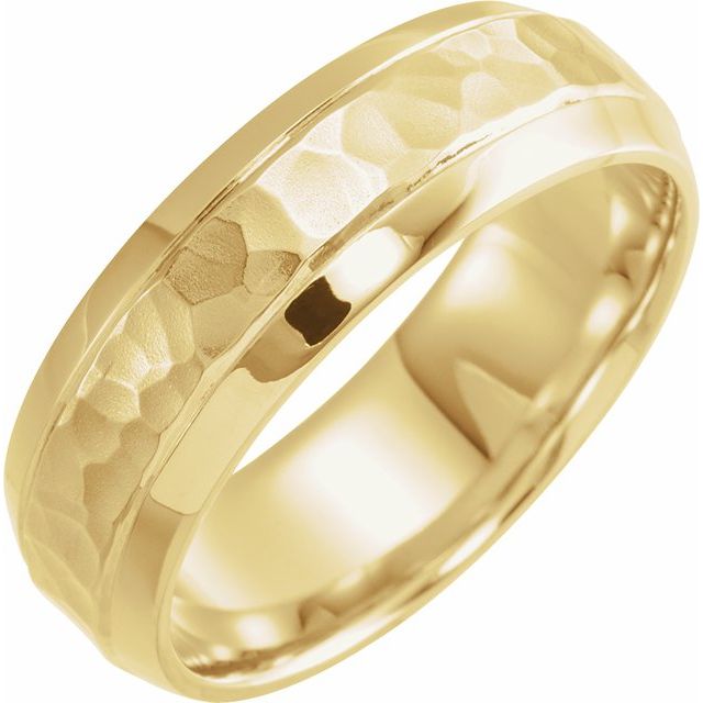 14K Yellow 7 mm Beveled-Edge Band with Hammered Texture Size 8