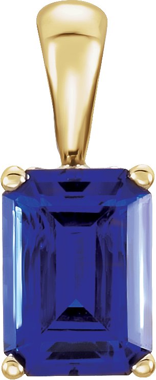 14K Yellow Chatham® Created Blue Sapphire Pendant