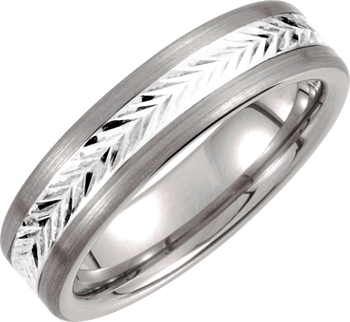 Tungsten & Sterling Silver 6.3 mm Swiss-Cut Band Size 9.5