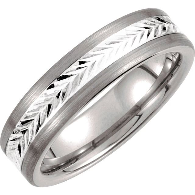 Tungsten & Sterling Silver 6.3 mm Swiss-Cut Band Size 9