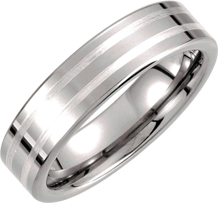 Tungsten 6 mm Flat Band with Sterling Silver Inlay Size 10.5  